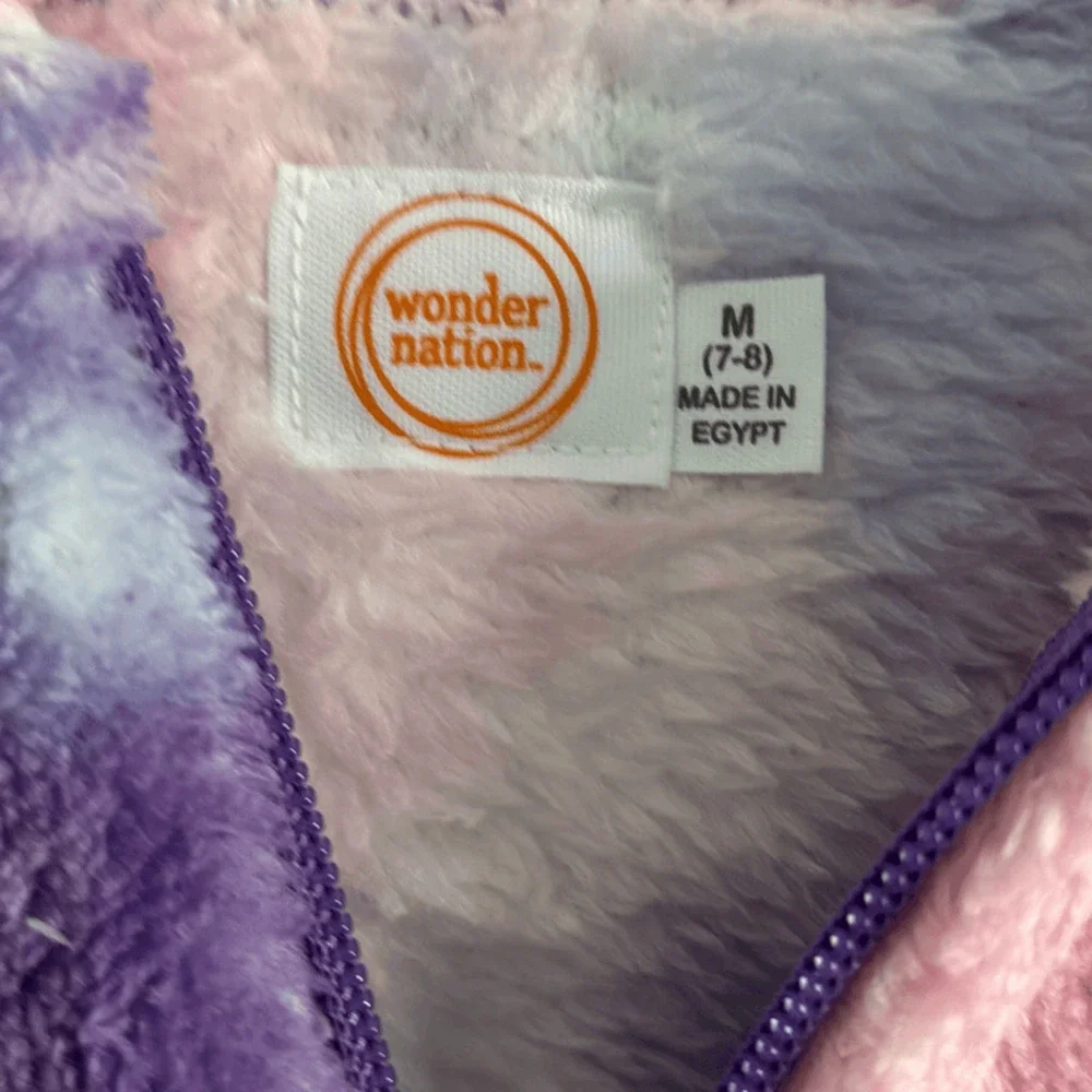 Wonder Nation Kids Girls Plush Tie Dye Full Zip Hoodie Purple White Medium NWT - Picture 2 of 6